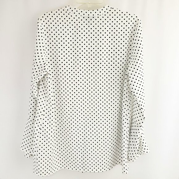 A Pea In The Pod Button-Front Long Sleeve Blouse MEDIUM White Black Polka Dot - Picture 7 of 9